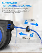 75 FT Retractable Extension Cord Reel, Heavy Duty Extension Cord, 14AWG/3C SJTOW, 3 Grounded Outlets Lighted Triple Tap, 10A Circuit Breaker, Wall/Ceiling Mounted, ETL Listed, Blue U75ACR06