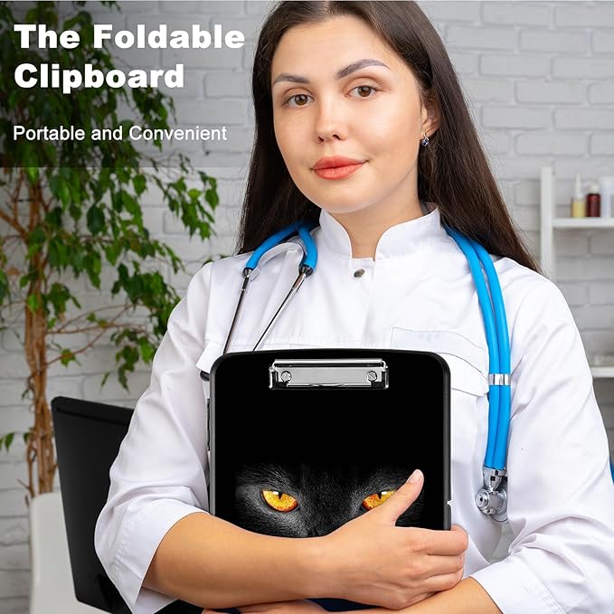 Clipboard with Storage,Heavy Duty Plastic Storage Clipboard with Low Profile Clip,Teacher Must Haves,Office Supplies,Black Cat Eyes