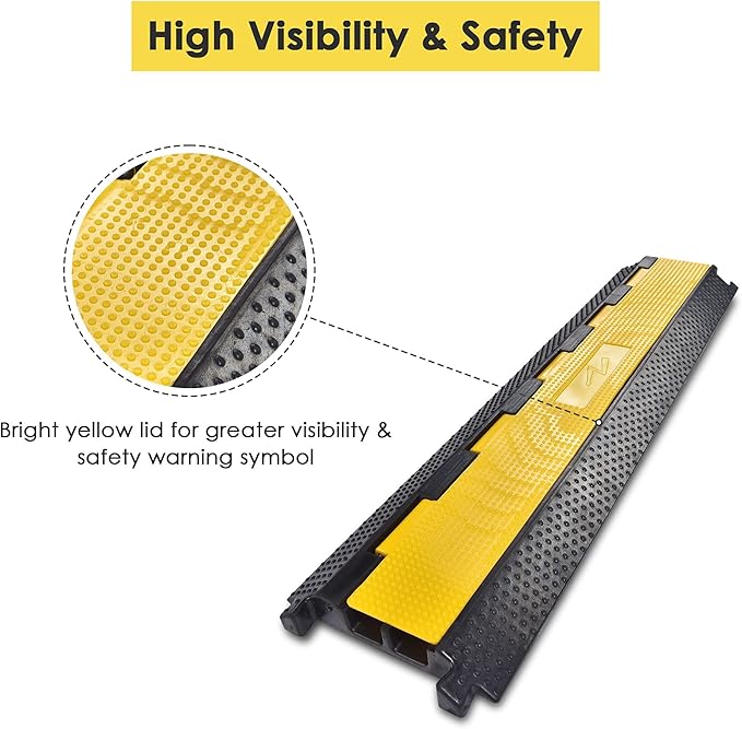 Yescom Cable Ramp Protector 2 Channel Garden Hose Protecitive 22000 Lbs Load Capacity Heavy Duty Speed Bump for Road Driveway Walkway