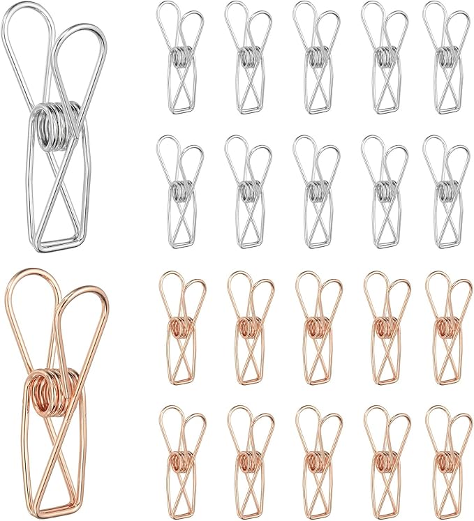 PATIKIL 50Pcs Paper Office Binder Clips, 1.26" Small Metal Wire Hollow Out Paper Clamps Long Tail Binder Clips for Photo Clothes Hanging Office Home Kitchen Food Package, Silver/Rose Gold