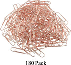 HAHIYO Paper Clips Sturdy 1.3 inches Length 180 Pack Paperclips Heavy Duty Tight Grip Rust Proof Reusable Metal Bright Rose Gold for Home Office School