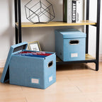 PRANDOM File Organizer Box - Set of 1 Collapsible Decorative Linen Filing Storage Hanging File Folders with Lids Office Cabinet Letter Size Blue (14x9.3x10.8 inch)