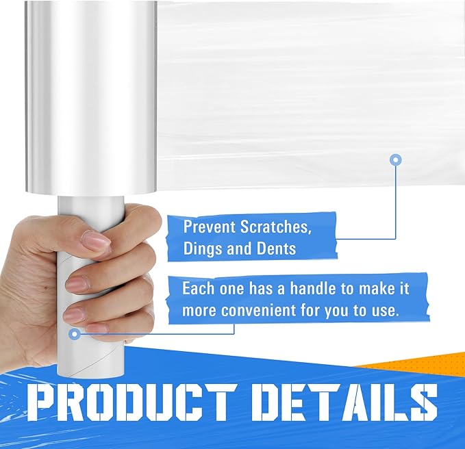 Frienda 12 Pcs 4 Inch Plastic Stretch Wrap Film Roll 500ft Clear Mini Moving Plastic Wrap Roll with Handle 80 Gauge Shrink Wraps Industrial Strength Shrink Film for Moving, Packing, Self Adhering