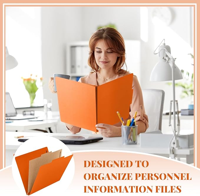 Skyygemm 12 Pack Classification Folders Letter Size Bulk with Divider and 2" Expansion, Pressboard Folder with 2 Prong Fasteners for Teachers, Clergy, Office, Church, Christmas Donations(Orange)