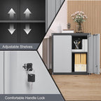 GREATMEET 28" H Lockable Metal Garage Storage Cabinets, Metal Cabinet Storage, Garage Wall Cabinet with Doors and Shelves, Hanging Floating, Grey&Black