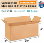 Long Shipping & Moving Boxes 20"L x 8"W x 8"H (25-Pack) - Extra Strength 200 lb vs Regular - Corrugated Cardboard Boxes for USPS/UPS/FEDEX - Box for Shipping - Packaging Box by IDL Packaging