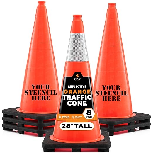 Xpose Safety 28 Inch Orange Traffic Cones with 6" Collar - 8 Pack Multipurpose PVC Plastic Safety Cone for Parking, Soccer, Caution, Kids and Construction - DOT Approved