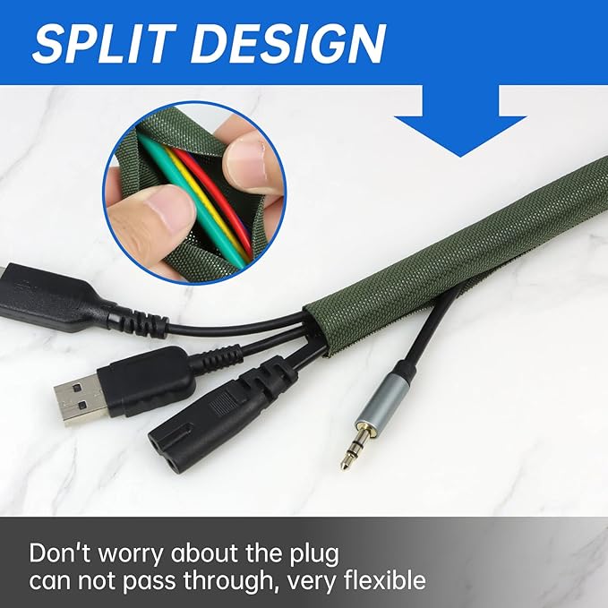 Split Braided Cable Sleeve，Flexible Wire Loom Tubing, Automotive Cord Protector Pet Proof, Cable Management for Computer TV Electric Wires Harness 16ft (Dark Green, 5mm（3/16")