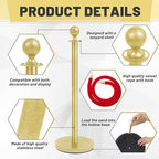 Ferraycle 4 Pcs Stainless Steel Stanchions Post Queue 38 Inch, 5 ft Velvet Carpet Ropes and Pole, Control Barriers for Wedding Birthday Party Decoration Sand Injection Hollow Base Set (Glitter Gold)