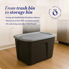 HOMZ Durable Molded Bin, Plastic Storage Container with Lid, 18 Gallon, Black/Gray - Stackable Organizer Totes and Boxes for Bedroom, Kitchen, and Garage Organization