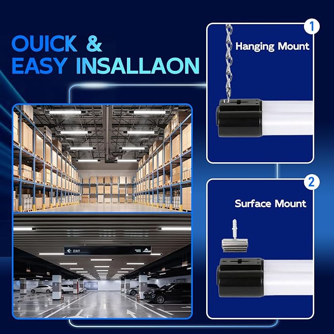 hykolity 2 Pack 4FT Linkable LED Shop Light for Garage, 4400lm, 4FT 42W, 5000K Daylight LED Workbench Light Fixture with Plug, Hanging or Surface Mount, Black - ETL