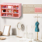 Amyhill 6 Pcs Mini Drawer Organizer Small Organizer with 9 Drawers Plastic Desktop Craft Storage Box for Office Home Room Jewelry Cosmetics Collection(Pink)