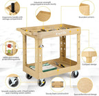 ELAFROS Heavy Duty Plastic Utility Cart 34 x 17 Inch - Work Cart Tub Storage W/Deep Shelves and 2 Fixed 2 Swivel Wheels Safely Holds up to 550 lbs - 2 Tier Service Cart for Warehouse,Garage, Sand
