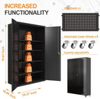 Upgraded Wide Metal Storage Cabinet - 72 Inch Black Lockable Garage Cabinet with Wheels & 4 Adjustable Shelves | Heavy-Duty Steel Cabinet for Garage, Office, Pantry, Gym
