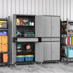 73" Metal Garage Storage Cabinet with Wheels， Rolling Tool Storage with Locking Doors， Adjustable Shelves and Drawer, Heavy Duty Steel Tool Cabinet for Garage, Warehouse, School(Black Grey)