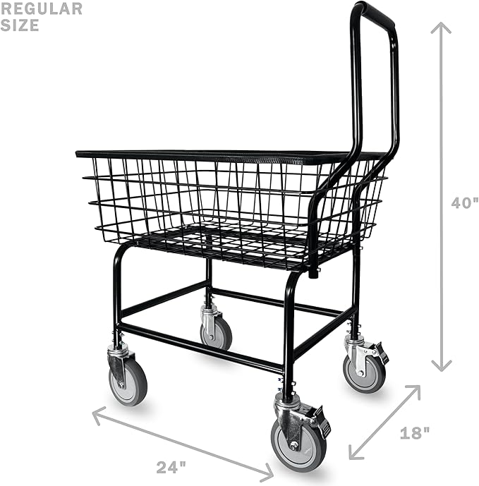 LVP Work Horse Commercial Laundry Cart with Removable Handle (Black, Regular)