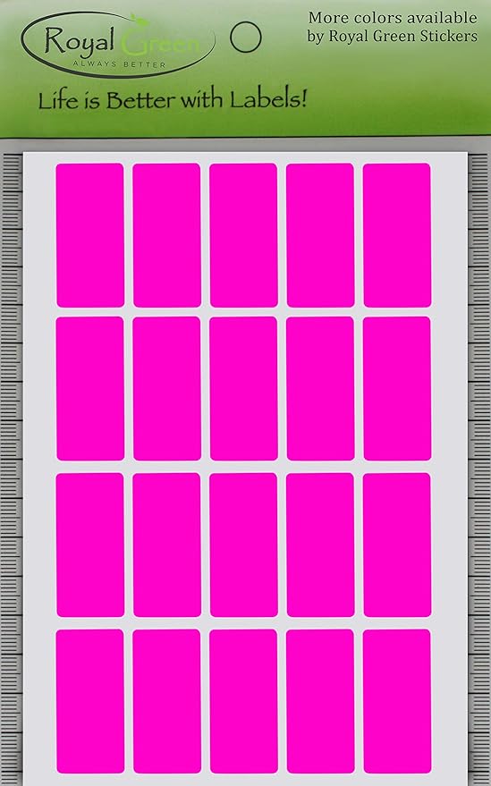Royal Green Rectangular Colored Tag Stickers in Neon Pink (40mm x 19mm) 1.57 inch x 0.75-2000 Pack