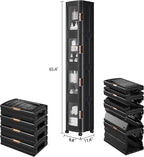 VECELO 4-Tier Tall Narrow Storage Cabinet with Movable Wheels, Adjustable Shelves, Anti-Tip, Slim, for Small Space, Bathroom, Kitchen, Laundry, Black