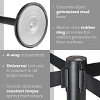 Qbuster Black Stanchions with Retractable Belts, Crowd Control Safety Barrier with 11’ Red Belts, 1 Sign Holder, Set of 4 Posts