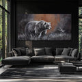 ZHENGYIN Extra Wide Panoramic Bear Canvas Wall Art,Black and White Wildlife Artwork, Earth Tone Background, Modern Rustic Wall Decor for Great Room Living Room, Over Sectional, 29x58 Inch