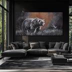 ZHENGYIN Extra Wide Panoramic Bear Canvas Wall Art,Black and White Wildlife Artwork, Earth Tone Background, Modern Rustic Wall Decor for Great Room Living Room, Over Sectional, 29x58 Inch