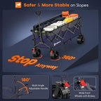 48" L Collapsible Wagon Cart Foldable, 560lbs Weight Capacity 300L Heavy Duty Folding Beach Wagons with Big All-Terrain Wheels, Utility Carts for Groceries, Shopping, Camping, Sports - Grey&Purple