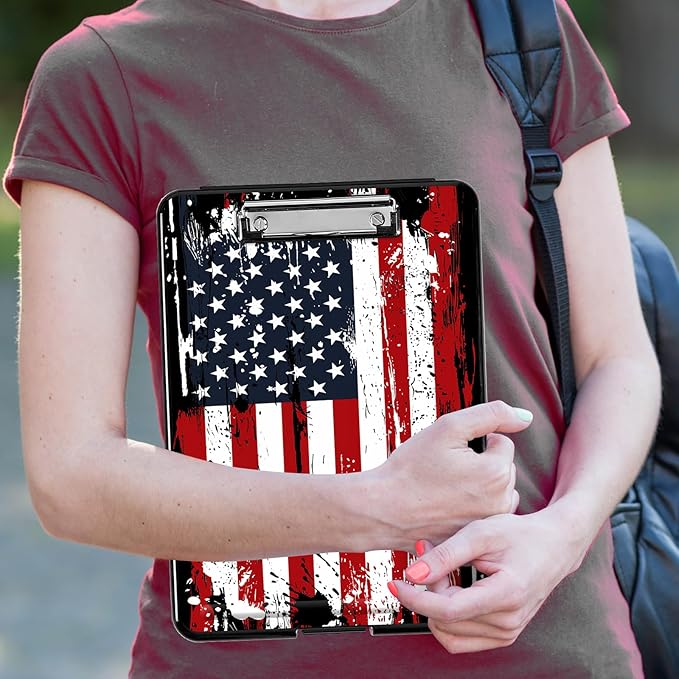 Side Opening Clipboard with Storage and Pen Holder, Large Capacity Heavy Duty Clip Board, American Flag Design for Teachers and Nurses