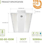 ASD LED Linear High Bay Light Fixture, Commercial Shop Lighting | 3CCT, Dimmable, Power Adjustable, DLC Premium, UL Listed | 100W 16000LM 3500-5000K 100-277V | Warehouse, Garage, Workshop Lamp | White