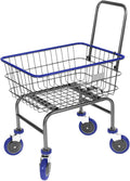 Rolling Laundry Cart with Wheels, Metal Wire Basket, Heavy Duty Utility Cart (Blue)