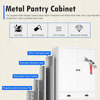 Metal Kitchen Pantry Cabinet, 71'' Tall Food Pantry Storage Cabinet with Doors and Shelves, White Freestanding Cupboard for Dining Room, Living Room - Assemble Required