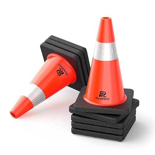 RoadHero 8 Pack Traffic Safety Cones 18 Inch, PVC Cone with Black Weighted Base, Orange Cones with Reflective Collar, Cones for Parking Lot, Construction Events, Road Safety