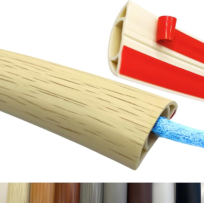 10ft Floor Cord Cover Self Adhesive Cord Hider Floor, Heavy Duty Cable Protector, Hide Extension Cords, Cable Management Hide Cords on Floor, Cable Cavity:0.61"(W) x 0.32"(H) Beige