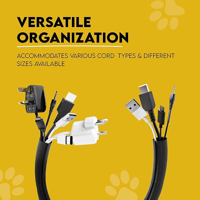 Cord Cover For Pets (Black, 10ft) - Durable PET Cable Protector for Dogs, Cats, and Other Pets - Critter Cord - Cord Protectors from Pets No Chew, Keep Cats from Chewing Cords - Puppy Proof Cord Cover