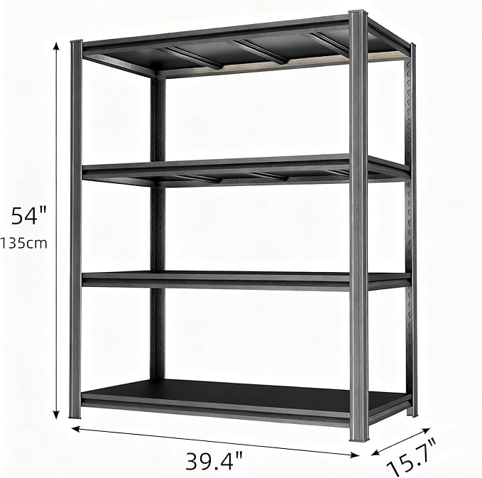 Metal Garage Shelving Unit, Heavy Duty 4-Tier Adjustable Storage Rack, Steel Shelving, 2000 lbs Capacity, Industrial Shelves for Heavy Tools and Equipment (54" H x 40" W x 18" D)