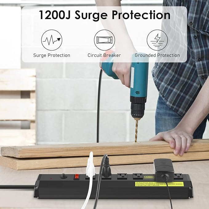 JUNNUJ Heavy Duty 20 Amp Power Strip 4800J, High Amp Surge Protector 6 Outlet, 20A Power Strips Workshop Industrial Outlets Wide Spaced 6-20R T-Slot with Circuit Breaker, 12 Gauge Extension Cord 6ft