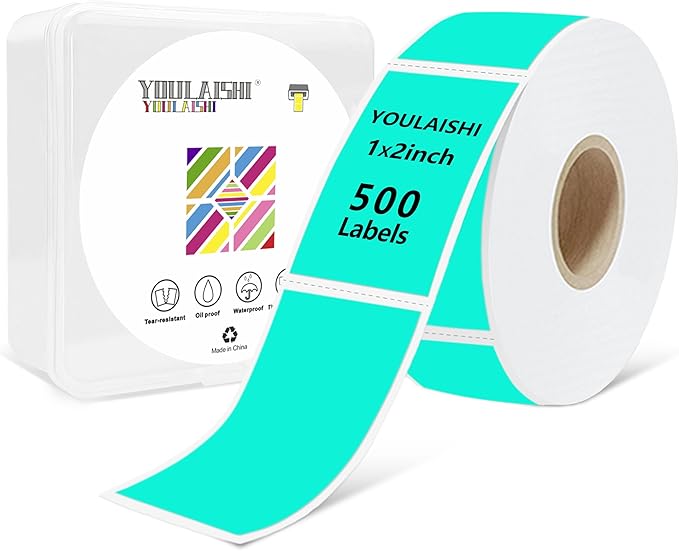 1X2 inch Label Stickers Roll for Thermal Printer 500PCS Colored Removable Freezer Labels Waterproof Blank Sticker Labels to Write on for Food Containers and Jars, Watercolor Green