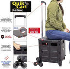 dbest products Quik Cart Elite Stair Climber Wheeled Rolling Crate Teacher Utility With seat Heavy Duty Collapsible Basket With Handle, Black