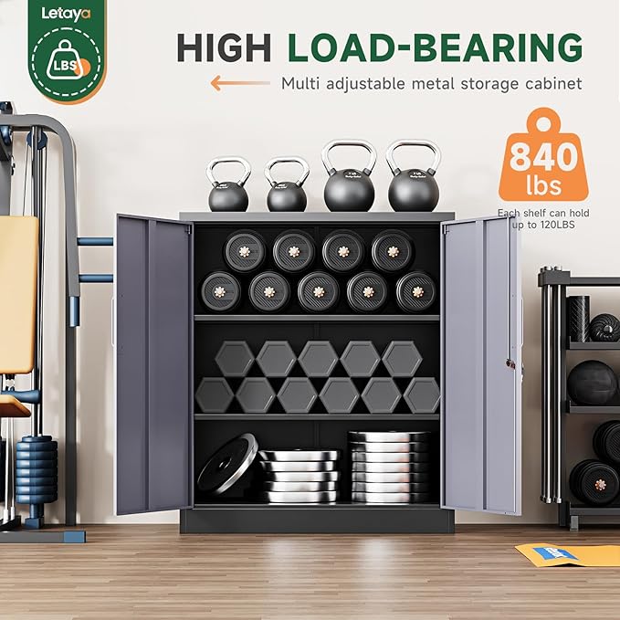 Letaya Metal Storage Cabinets with Lock Door and Shelves, Steel Garage Tool Cabinets for Home,Office, Warehouse,Lockers (36“-Black&Gray)