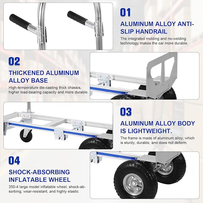 2 in 1 Aluminum 800LBS Capacity Folding Hand Truck Dolly Cart W/Wheel Heavy Duty Industrial Collapsible Cart ForConstruction Warehouse Factories Indoor Outdoor