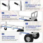 2 in 1 Aluminum 800LBS Capacity Folding Hand Truck Dolly Cart W/Wheel Heavy Duty Industrial Collapsible Cart ForConstruction Warehouse Factories Indoor Outdoor