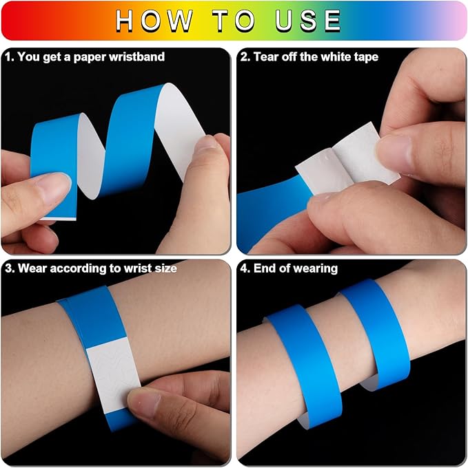 1200 Pcs Plastic Paper Wristbands for Events Neon Color Wrist Bands Concert Identification Wristbands Paper Bracelets Wristbands Party Hand Bands (Blue)