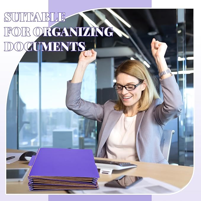 12 Pcs Classification Folders Letter Size 3 Pocket Dividers Employee File Folder with 2 Prongs Fasteners, 2 in Expansion Heavy Duty Pressboard File Holder for School Office Medical Document(Purple)