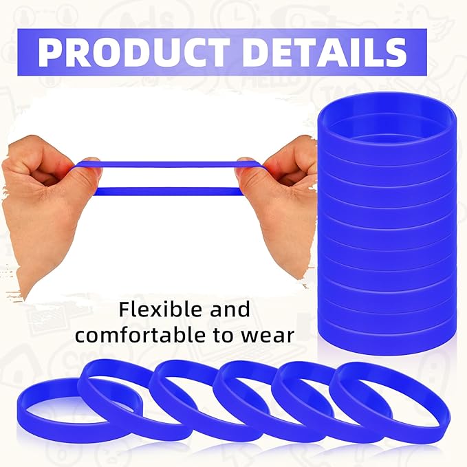 100 Pcs Blank Silicone Wristbands, Graduation Elastic Bracelet Bulk Rubber Bracelets For Men Women And Teens-Blue