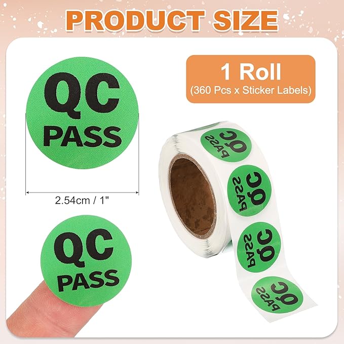 PATIKIL 360 Pcs 1 Roll QC Pass Labels, 1 Inch Circle Inventory Control Adhesive Round Labels Food Service Quality Control Stickers for Warehouse Management Inspection, Green