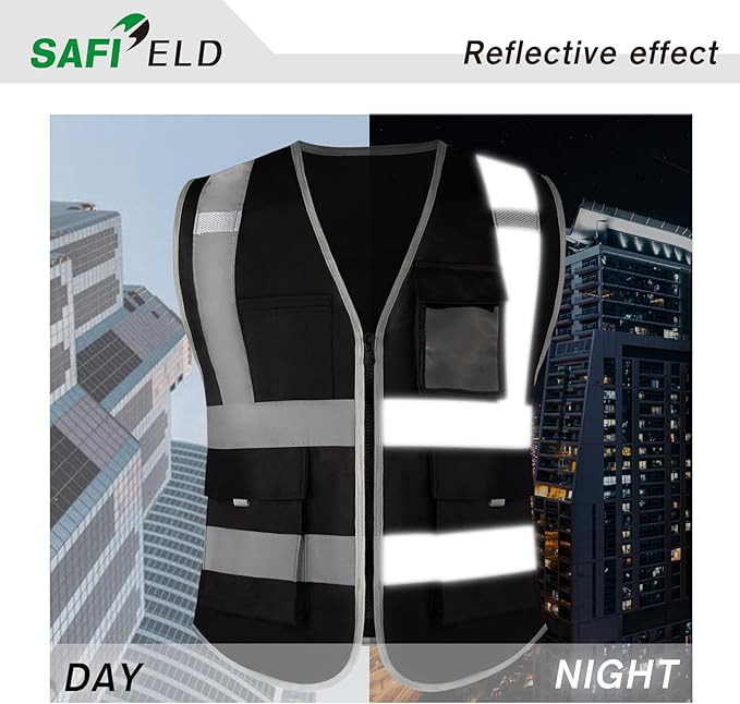 Safety Reflective Work Vest 6 Pack for Men and Women with 8 Pockets and Zipper High Visibility Construction Outerwear