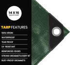 PROTARP Extra Heavy Duty 16 Mil Tarp Cover, Waterproof, UV Resistant, Rip and Tear Proof, Poly Tarpaulin with Reinforced Edges for Roof, Camping, Patio, Pool, Boat. (Green/Black 24′ X 24′)