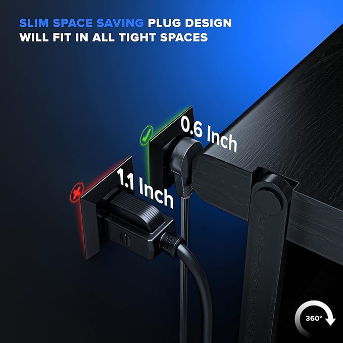 Maximm Cable 25 Ft 360° Rotating Flat Plug Extension Cord/Wire, 16 AWG Multi 3 Outlet Extension Wire, 3 Prong Grounded Wire - Black - UL Certified