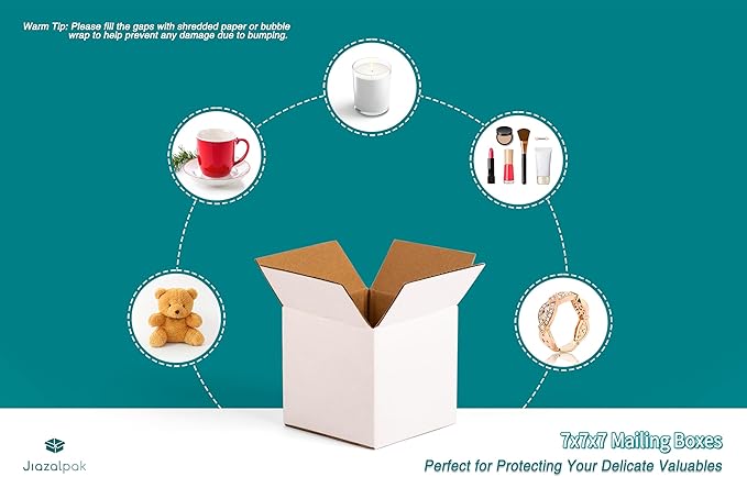 White 7x7x7 inches Shipping Boxes, Corrugated Cardboard 7x7 Box for Small Business Mailing, Packaging and Storing, 25 Pack
