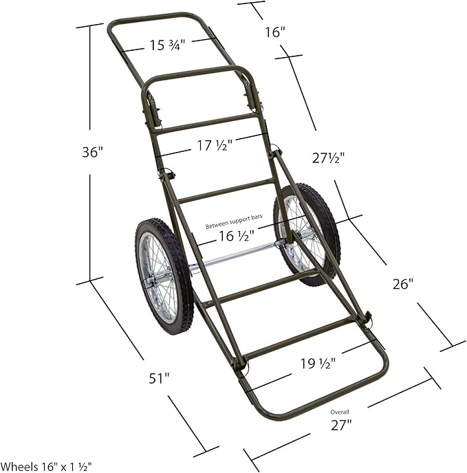 Kill Shot Deer Hunting Folding Game Cart 500 lb Capacity with 16" Rubber Wheels for Hauling Deer, Game, and Hunting Gear