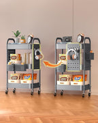 ALVOROG 3 Tier Rolling Cart with DIY Pegboards Metal Utility Cart with Wheels Handles Baskets Hooks, Storage Cart for Office Kitchen Bathroom(Gray)